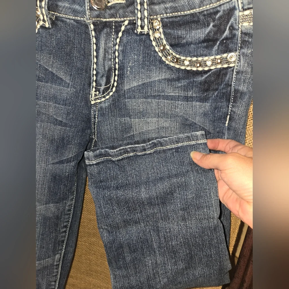 Women's Miss Chic Usa Stylish Blue Women's Jean Capris Bling Size 5 - Picture 4 of 16